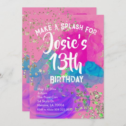 Aquarellfarben Gefärbte Krawatte Paint Birthday Ei Einladung (Vorne/Hinten)