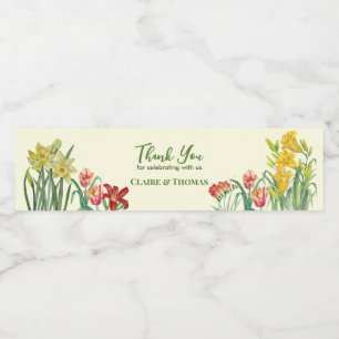 Aquarellfarben Gelbe Frühlingsblumen Creme Wasserflaschenetikett