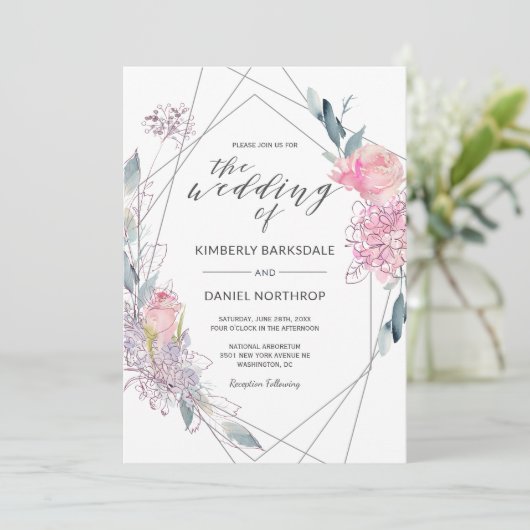 Aquarellfarben Geometrische Hochzeitseinladung Einladung (Stehend Vorderseite)