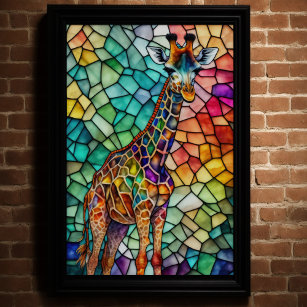 Aquarellfarben gestanztes Glas Giraffe 2:3 Poster