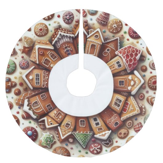 Aquarellfarben Gingerbread House Cookies Weihnacht Polyester Weihnachtsbaumdecke (Vorderseite)