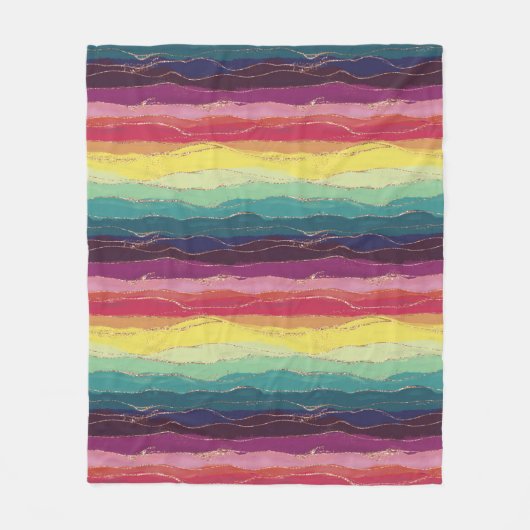 Aquarellfarben Glitzer Regenbogenstreifen Fleecedecke (Vorderseite)