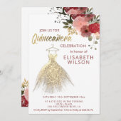 Aquarellfarben Goldsequenzen aus Florn kleiden Qui Einladung (Vorne/Hinten)