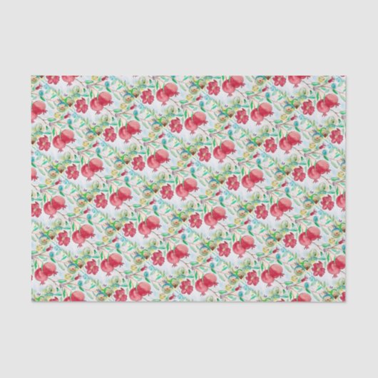 Aquarellfarben Granatrot Fruchtmuster Hübsch Seidenpapier (Vorderseite)