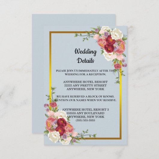 Aquarellfarben Graue Goldpfirsichblütenhochzeit Begleitkarte (Vorne/Hinten)