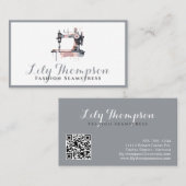 Aquarellfarben Gray Dusty Rose Nähmaschine QR Code Visitenkarte (Vorne/Hinten)