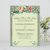 Aquarellfarben, grün und rosa Save the Date (Stehend Vorderseite)