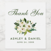 Aquarellfarben Grün weiße Hochzeit Danke Weinetikett (Einzelnes Label)