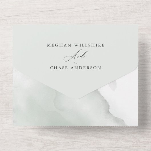 Aquarellfarben Grüne Foliage All In One Einladung (Rückseite)