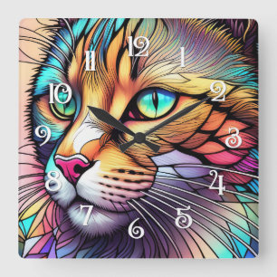 Aquarellfarben - Hartglas - Katze II Quadratische Wanduhr