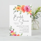 Aquarellfarben Hellrosa Blume Brautparty Foto Einladung (Stehend Vorderseite)