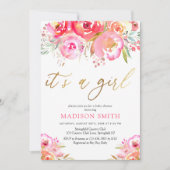 Aquarellfarben, hellrosa Blütenbaby Girl Dusche Einladung (Vorderseite)