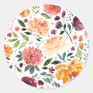 Aquarellfarben Herbst Bläschen Blumenmuster Runder Aufkleber