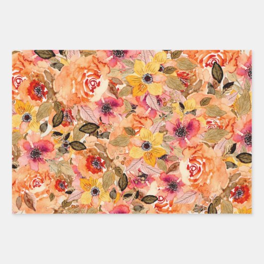 Aquarellfarben Herbst-Blume Geschenkpapier Set (Vorderseite)
