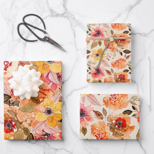 Aquarellfarben Herbst-Blume Geschenkpapier Set (Vorderseite)