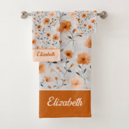 Aquarellfarben Herbst Blume Individuelle Name Mini Badhandtuch Set