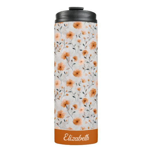 Aquarellfarben Herbst Blume Individuelle Name Thermosbecher (Vorderseite)