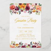 Aquarellfarben Herbst Blumen Garten Party Folieneinladung (Vorderseite)