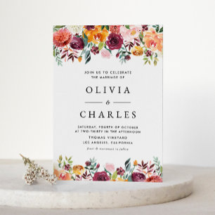 Aquarellfarben Herbst Blüten Garland Hochzeit im H Einladungspostkarte