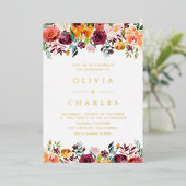 Aquarellfarben Herbst Blüten Garland Hochzeit im H Folieneinladung (Stehend vorne)