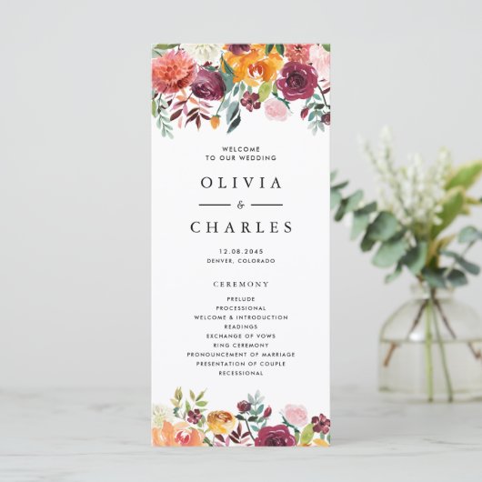 Aquarellfarben Herbst Blüten Garland Hochzeit im H Programm (Stehend Vorderseite)