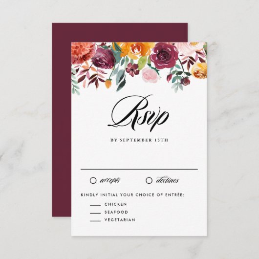 Aquarellfarben Herbst Blüten Garland Hochzeit im H RSVP Karte (Vorne/Hinten)
