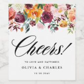 Aquarellfarben Herbst Blüten Garland Hochzeit im H Weinetikett (Einzelnes Label)