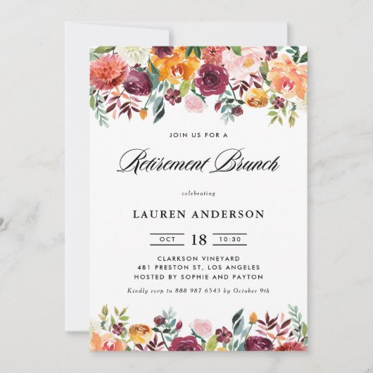 Aquarellfarben Herbst Blüten Garland Rente Brunch Einladung (Vorderseite)