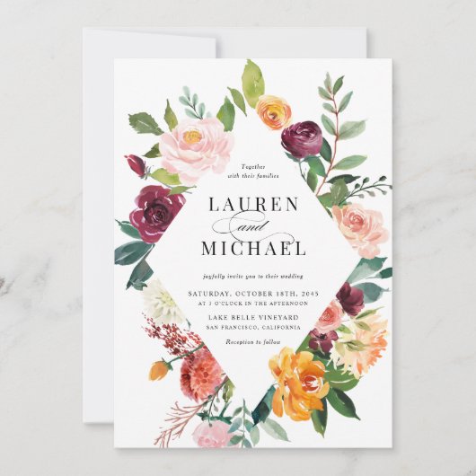 Aquarellfarben Herbst Blütenblütenhochzeit Einladu Einladung (Vorderseite)