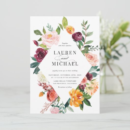 Aquarellfarben Herbst Blütenblütenhochzeit Einladu Einladung (Stehend Vorderseite)
