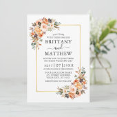 Aquarellfarben Herbst Blütengoldrahmen Hochzeit Einladung (Stehend Vorderseite)