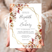 Aquarellfarben Herbst Blütengoldrahmen Hochzeit Einladung