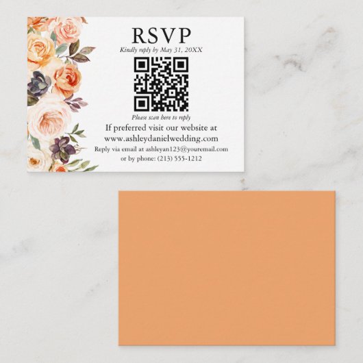 Aquarellfarben Herbst Floral QR UAWG Wedelpfirsich Begleitkarte (Vorne/Hinten)