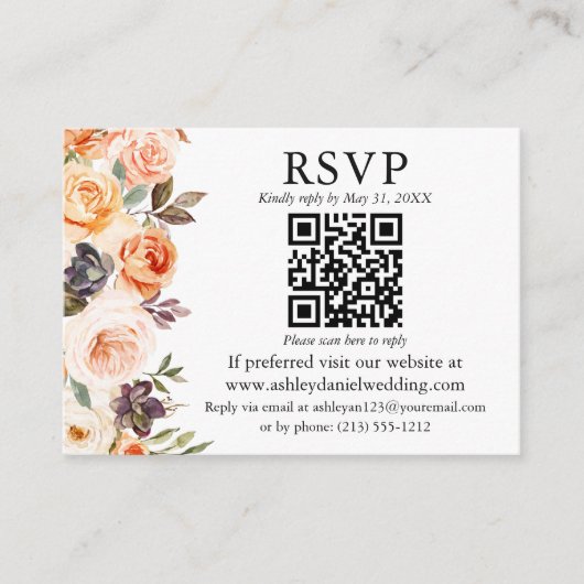 Aquarellfarben Herbst Floral QR UAWG Wedelpfirsich Begleitkarte (Vorderseite)