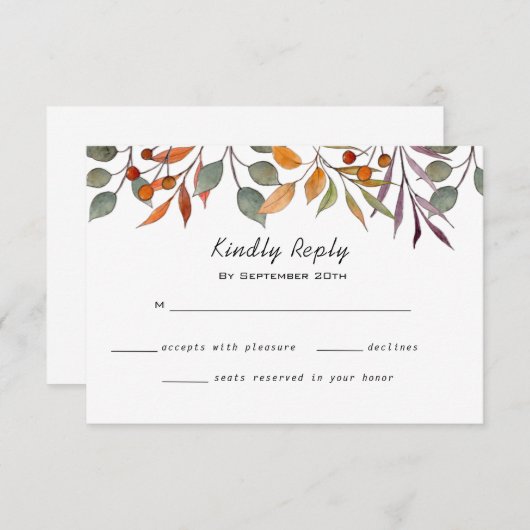 Aquarellfarben Herbst/Herbstfoliage Hochzeit RSVP (Vorne/Hinten)