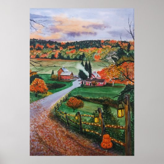 Aquarellfarben Herbst Landschaft Poster (Vorne)