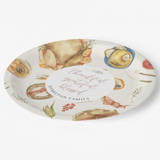 Aquarellfarben Herbst Türkei Erntedank Abendessen Pappteller (Schrägansicht)