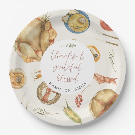 Aquarellfarben Herbst Türkei Erntedank Abendessen Pappteller (Vorderseite)