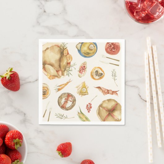 Aquarellfarben Herbst Türkei Erntedank Abendessen Serviette (Beispiel)