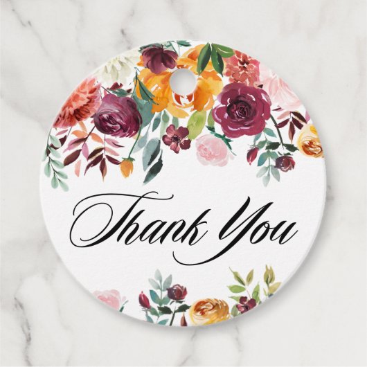 Aquarellfarben Herbstblüten Blumenzehen Danke Geschenkanhänger (Vorderseite)