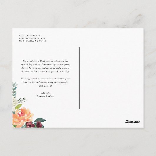 Aquarellfarben Herbstblüten Blumenzehen Danke Postkarte (Rückseite)