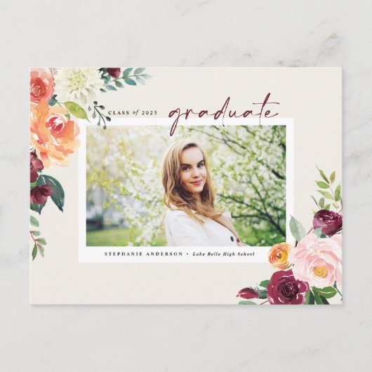 Aquarellfarben Herbstblüten Foto Abschluss Ankündigungspostkarte (Vorderseite)