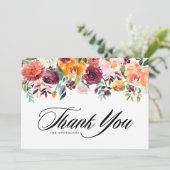 Aquarellfarben Herbstblüten Hochzeit im Herbst Dankeskarte (Stehend Vorderseite)