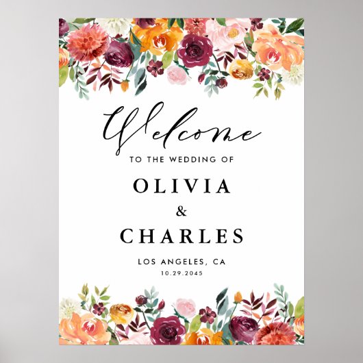 Aquarellfarben Herbstblüten Hochzeit im Herbst Wil Poster (Vorne)