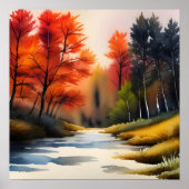 Aquarellfarben Herbstlandschaft Poster (Vorne)