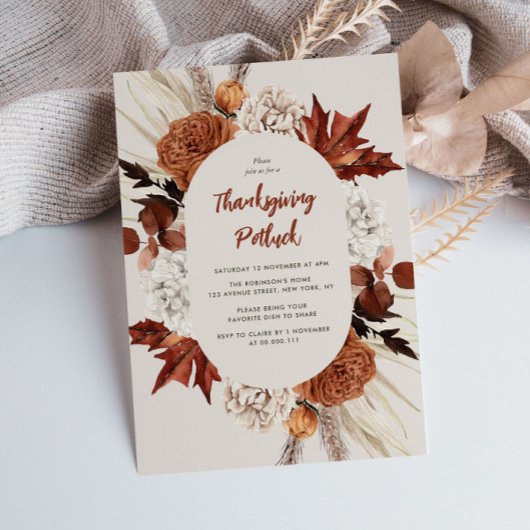 Aquarellfarben Herbstlaub Erntedank Potluck Einladung