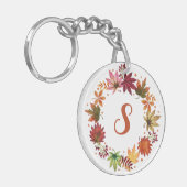 Aquarellfarben Herbstleaves Ernte Monogram Schlüsselanhänger (Vorderseite links)
