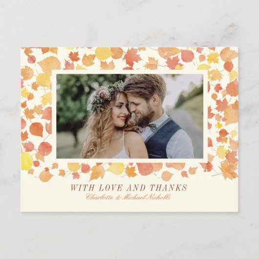 Aquarellfarben Herbstleaves Foto Danke Postcard Postkarte (Vorderseite)