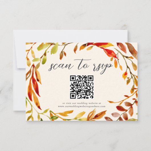 Aquarellfarben Herbstleaves Hochzeitscode QR-Code RSVP Karte (Vorderseite)