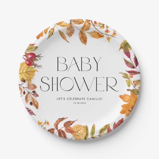 Aquarellfarben Herbstleaves Wreath Fall Babydusche Pappteller (Vorderseite)